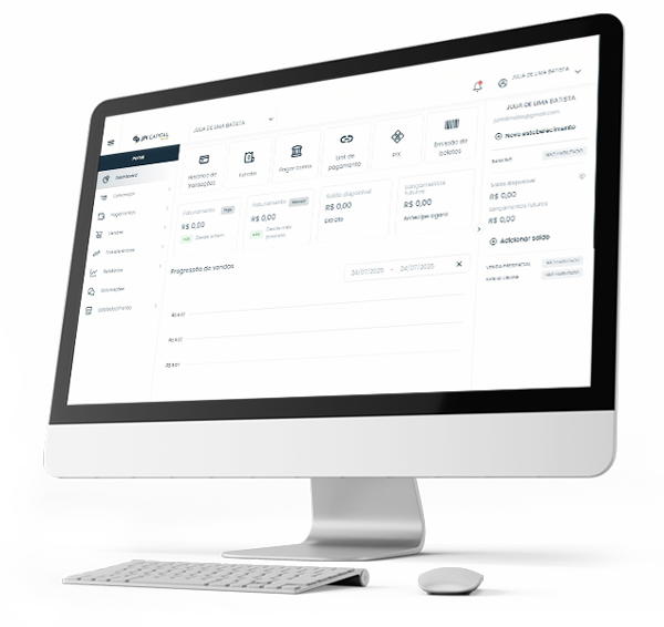 Dashboard da conta digital JPI Capital Bank exibido no computador